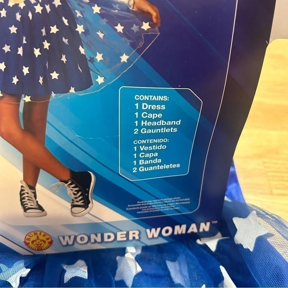 Wonder Woman Kids Costume NEW Small 6/6X Blue Girls Cape Dress Star